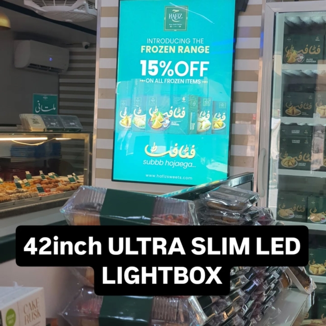 Ultra Slim LED Lightbox installed at Hafiz Sweets Malir cantt branch

#lightbox #advertisingsolutions #HAsignage #marketingsign #ledframes